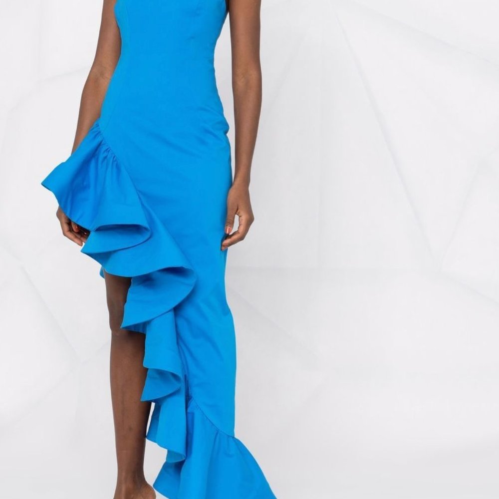 New with tags GIUSEPPE DI MORABITO Assymmetric Ruffled Square-Neck Gown 40 IT